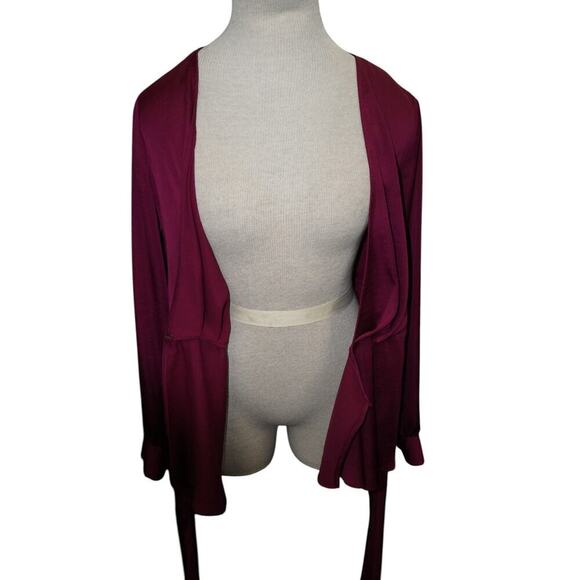 Anthropologie Moulinette Soeurs Burgundy Satin Wrap Blouse – Deep V Long Sleeve - Picture 10 of 14